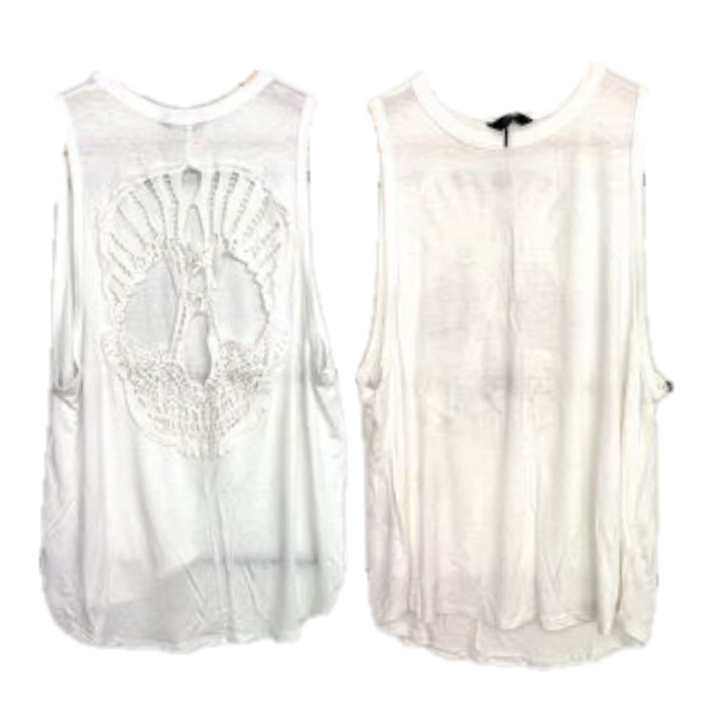 Nollie White Tank Top With Crochet Skull on Back